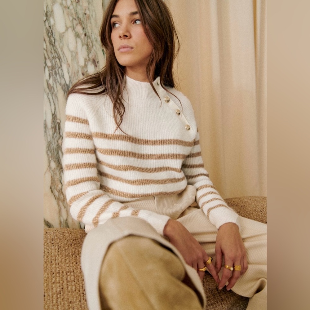 Sezane Trudy jumper ecru/gold XS new without tags NWOT